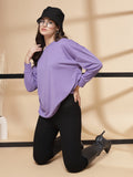 Women Purple Oversized Full Sleeve Round Neck Tshirt