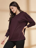 Women Violet Oversized Full Sleeve Round Neck Tshirt