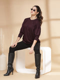 Women Violet Oversized Full Sleeve Round Neck Tshirt