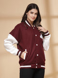 Women Oversized Winter Wear Varsity Jacket with Ribbed Cuffs