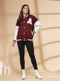 Women Oversized Winter Wear Varsity Jacket with Ribbed Cuffs