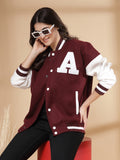 Women Oversized Winter Wear Varsity Jacket with Ribbed Cuffs