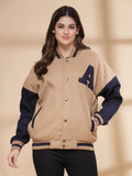 Women Oversized Winter Wear Varsity Jacket with Ribbed Cuffs