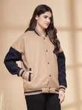 Women Oversized Winter Wear Varsity Jacket with Ribbed Cuffs