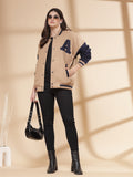 Women Oversized Winter Wear Varsity Jacket with Ribbed Cuffs