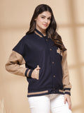 Women Oversized Winter Wear Varsity Jacket with Ribbed Cuffs