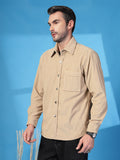 Men Winter Wear Solid Corduroy Casual Shacket