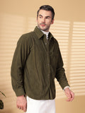 Men Winter Wear Solid Corduroy Casual Shacket