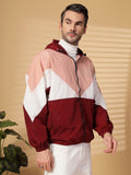 Men Colourblocked Hooded Windcheater Oversized Sports Jacket