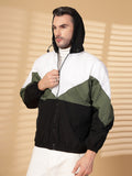 Men Colourblocked Hooded Windcheater Oversized Sports Jacket