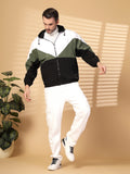 Men Colourblocked Hooded Windcheater Oversized Sports Jacket