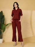 Women Maroon Casual Summer Co-ord Set