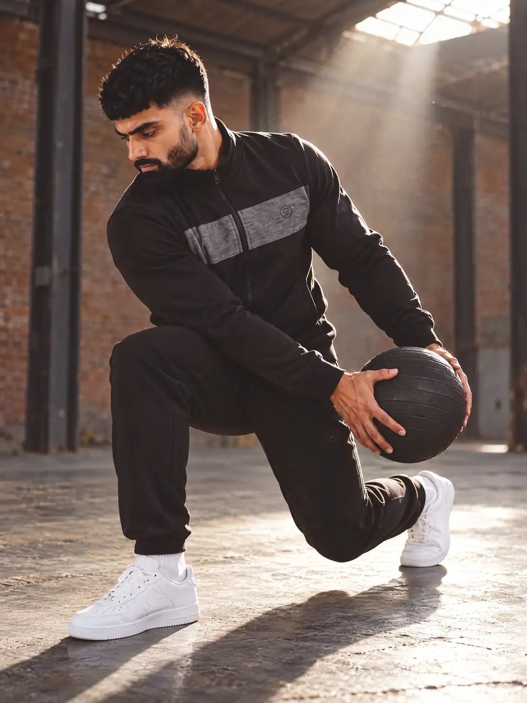 Black Grey Heavy Fleece Winter Tracksuit Men
