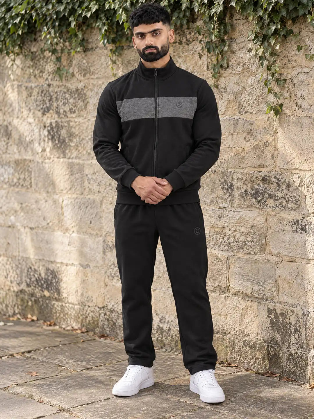 Black Grey Heavy Fleece Winter Tracksuit Men