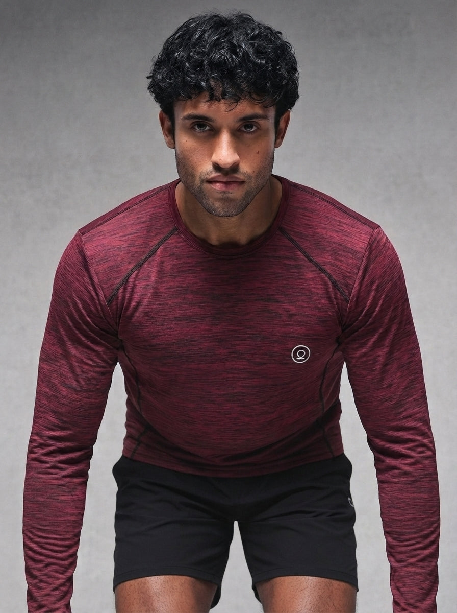 Men's Regular Dry Fit Full Sleeves Gym T-Shirt Wine