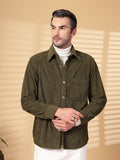 Men Winter Wear Solid Corduroy Casual Shacket