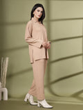 Women's Beige Solid Summer Polyester Co-ord set