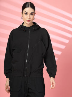 Women’s Black Oversized Hooded Windcheater Jacket