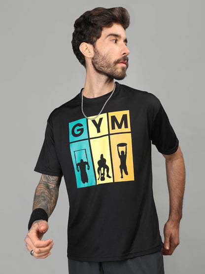 Men's Round Neck Gym Sports T-Shirt Black