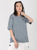 Women Oversized Cotton Solid Round Neck Tshirts