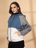 Women Colourblocked Hooded Windcheater Oversized Sports Jacket