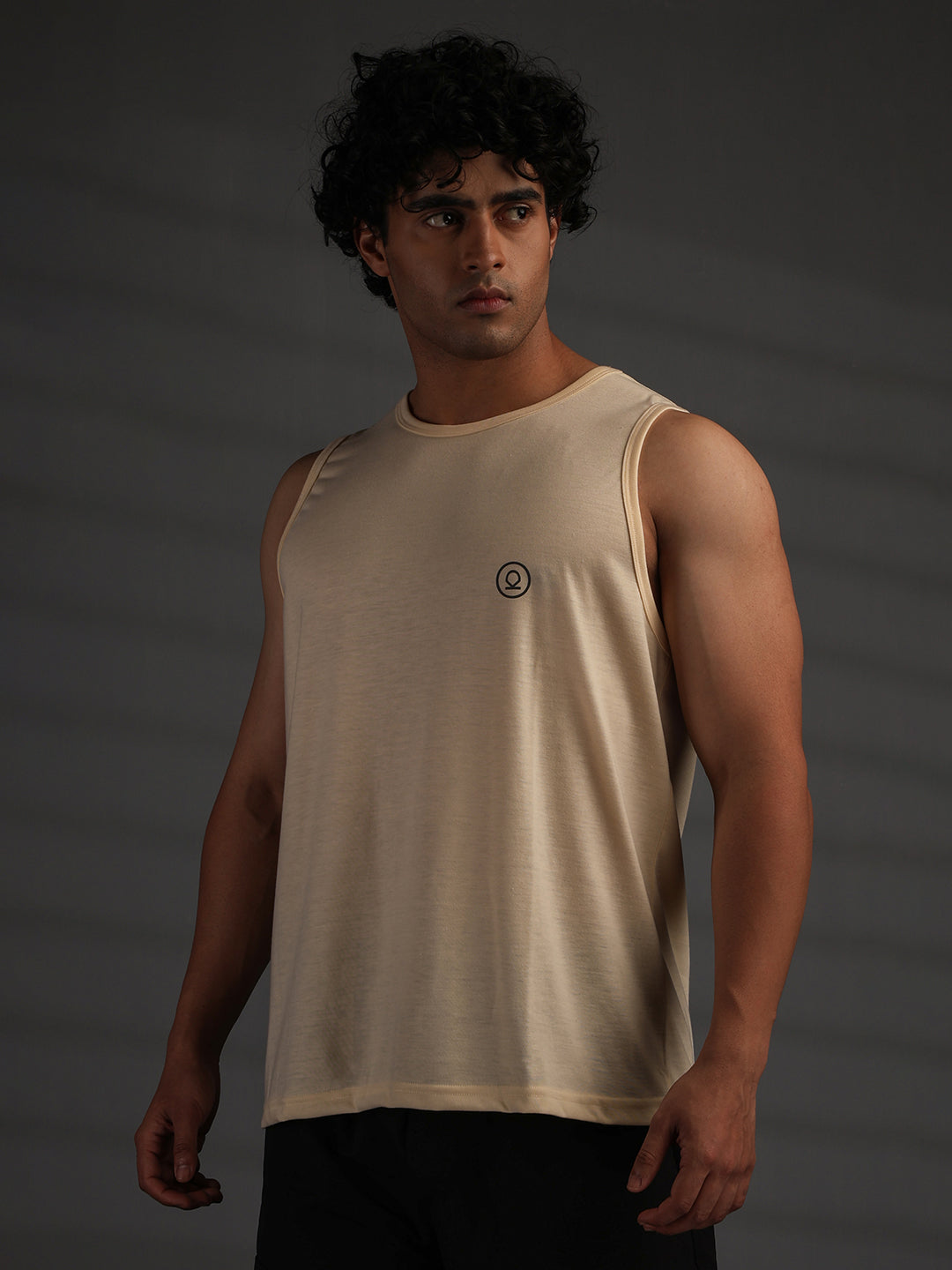 Men's Cream Cotton Sleeveless Gym Tanktop