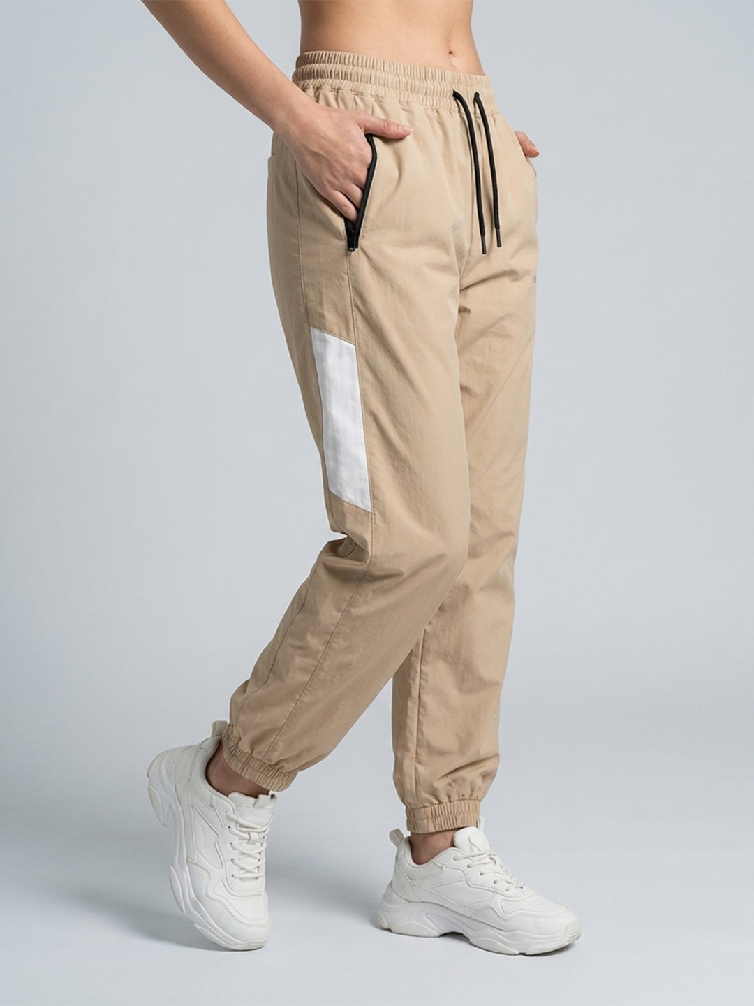 Women Beige White Gym Training Sports Trackpant