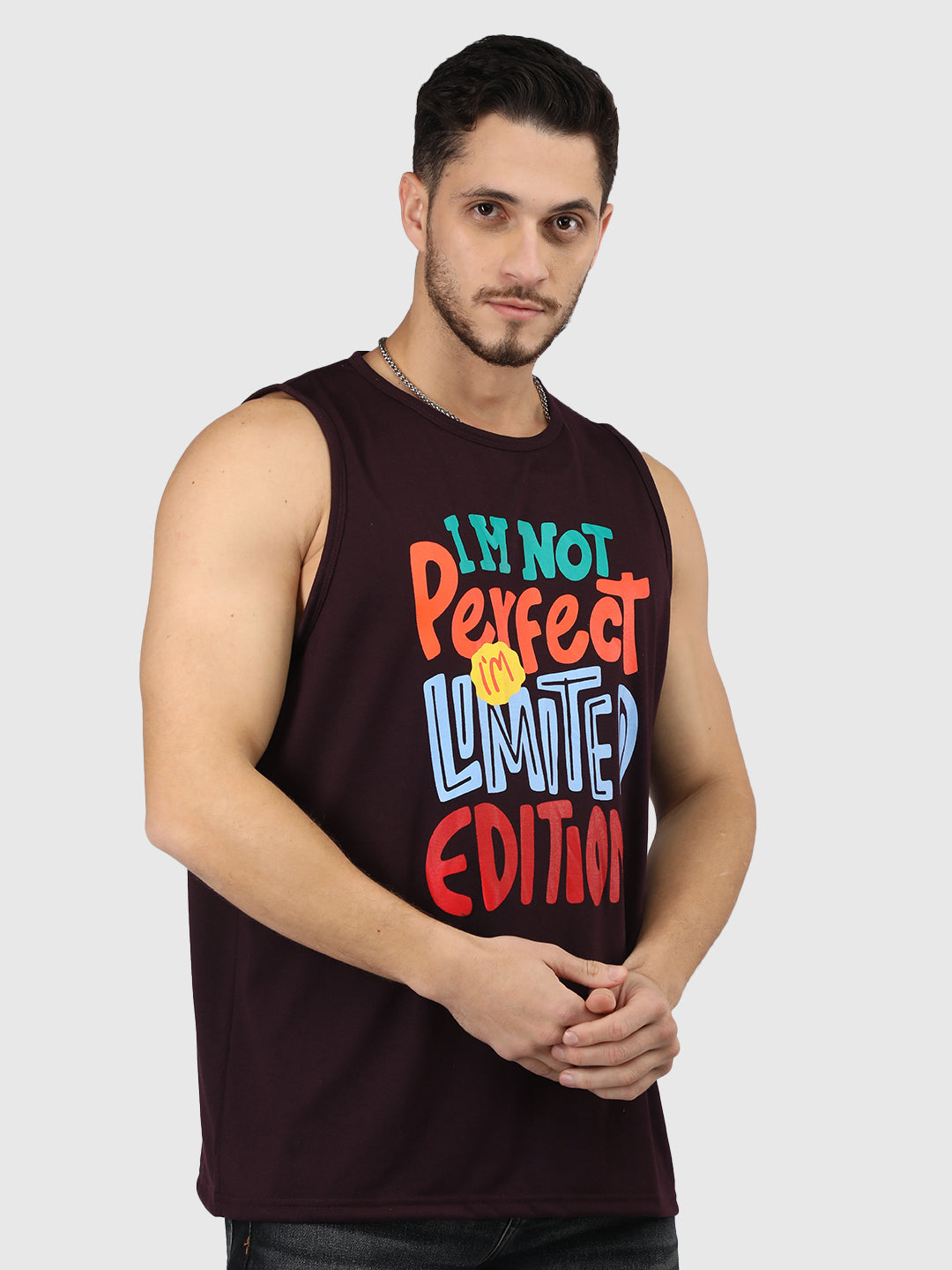 Men Violet Printed Gym Tank Tops Sports Sleeveless Vest