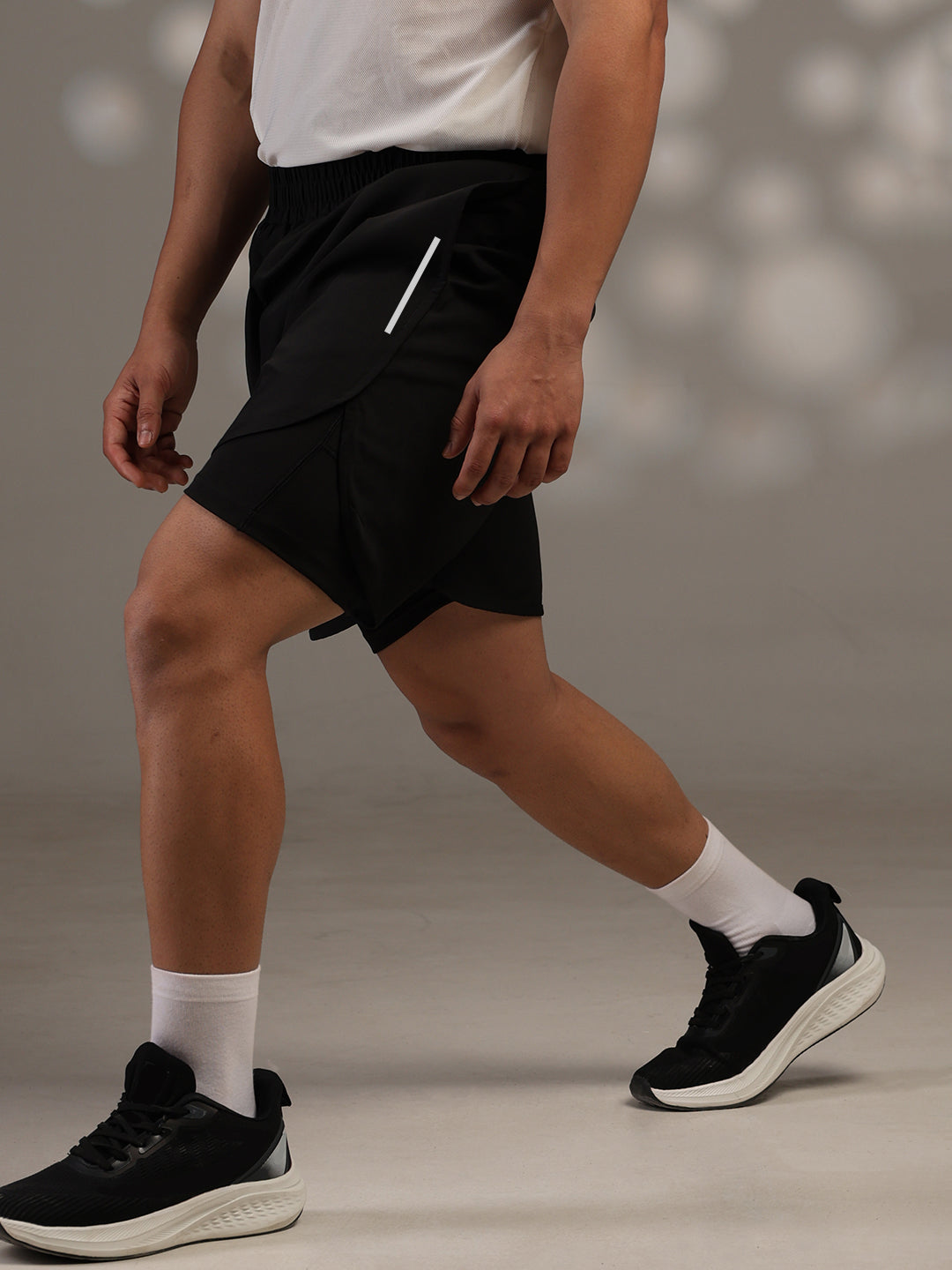 Men Double Layered Sports Running Shorts Black