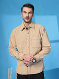 Men Winter Wear Solid Corduroy Casual Shacket