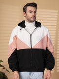 Men Colourblocked Hooded Windcheater Oversized Sports Jacket