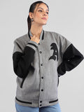 Women Oversized Winter Wear Varsity Jacket with Ribbed Cuffs