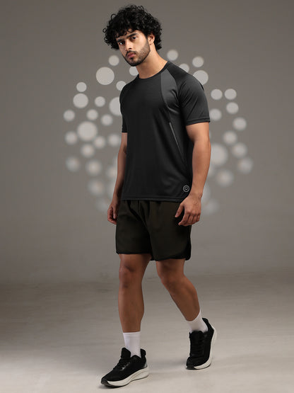 Men's Half Sleeves Dry Fit Gym T-shirt Black Grey