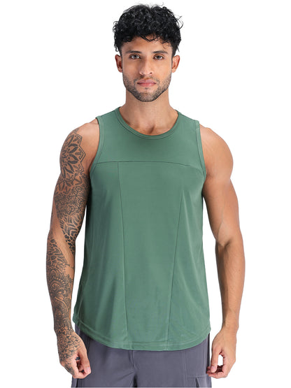 Men Green Dry Fit Gym Sleeveless Sports Tanktop