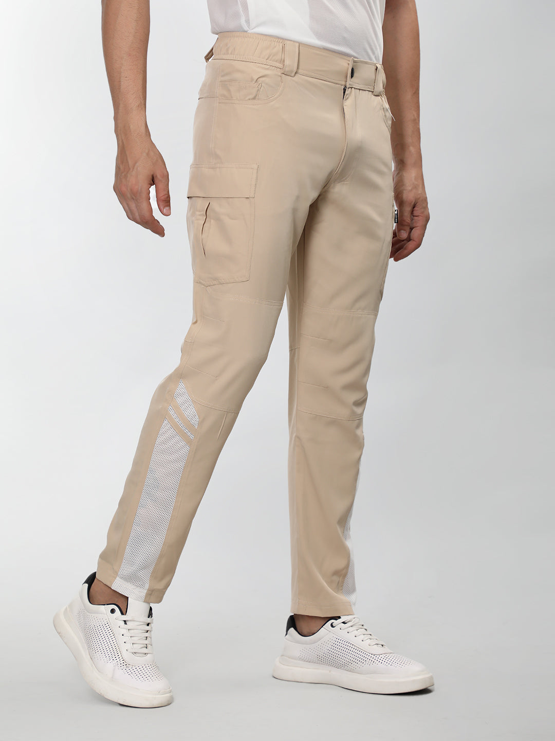 Men Beige White Everyday Active Trouser
