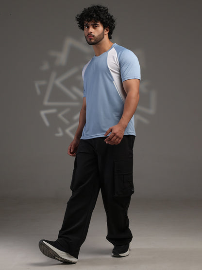 Men's Half Sleeves Dry Fit Gym T-shirt Blue White