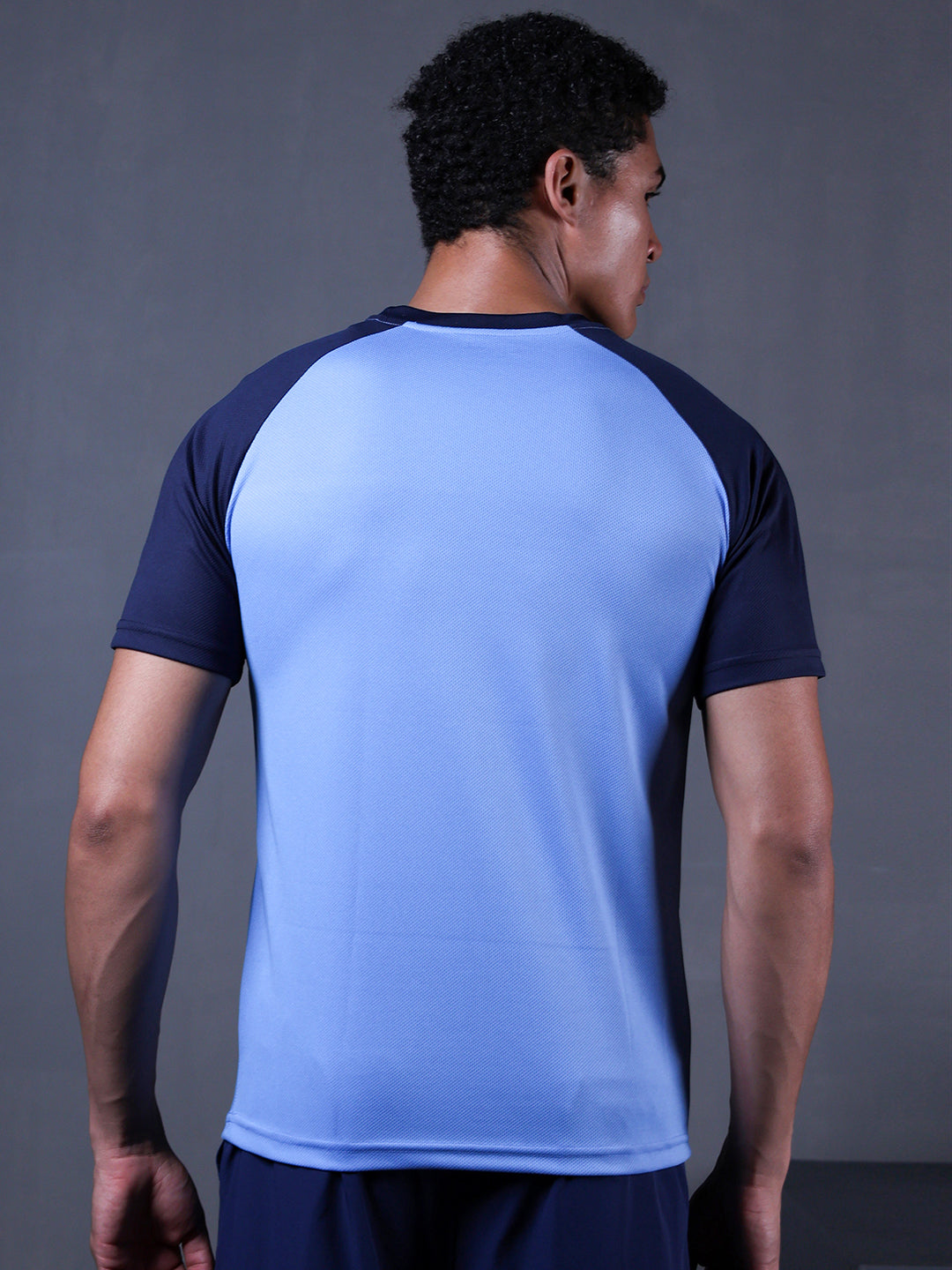 Men's Solid Raglan Dry Fit Gym T-Shirt Blue Navy
