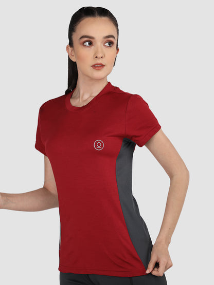 Women's Half Sleeves Gym Sports T-Shirt Maroon