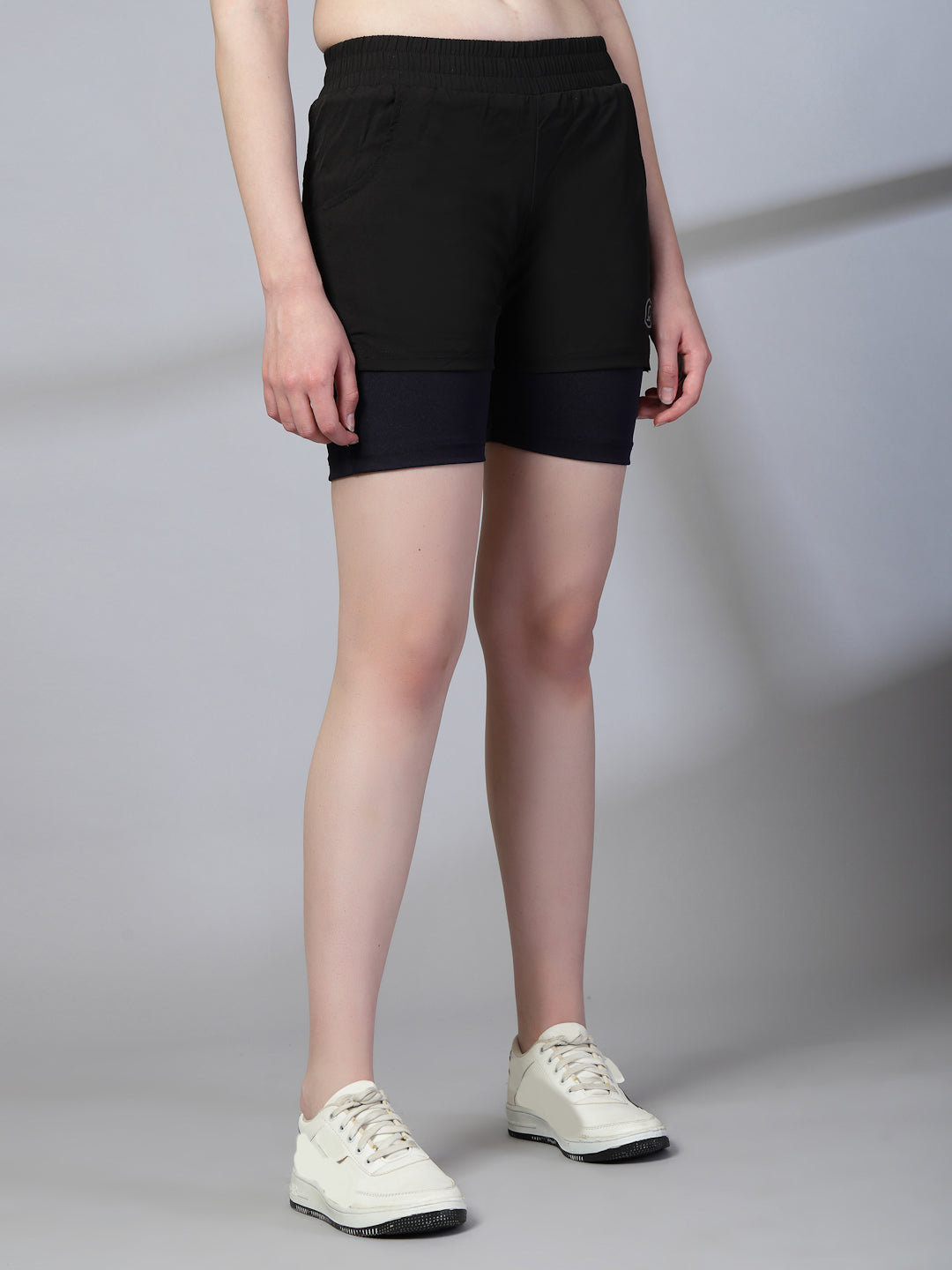 Women's Double Layered Dry Fit Sports Running Shorts Black Purple