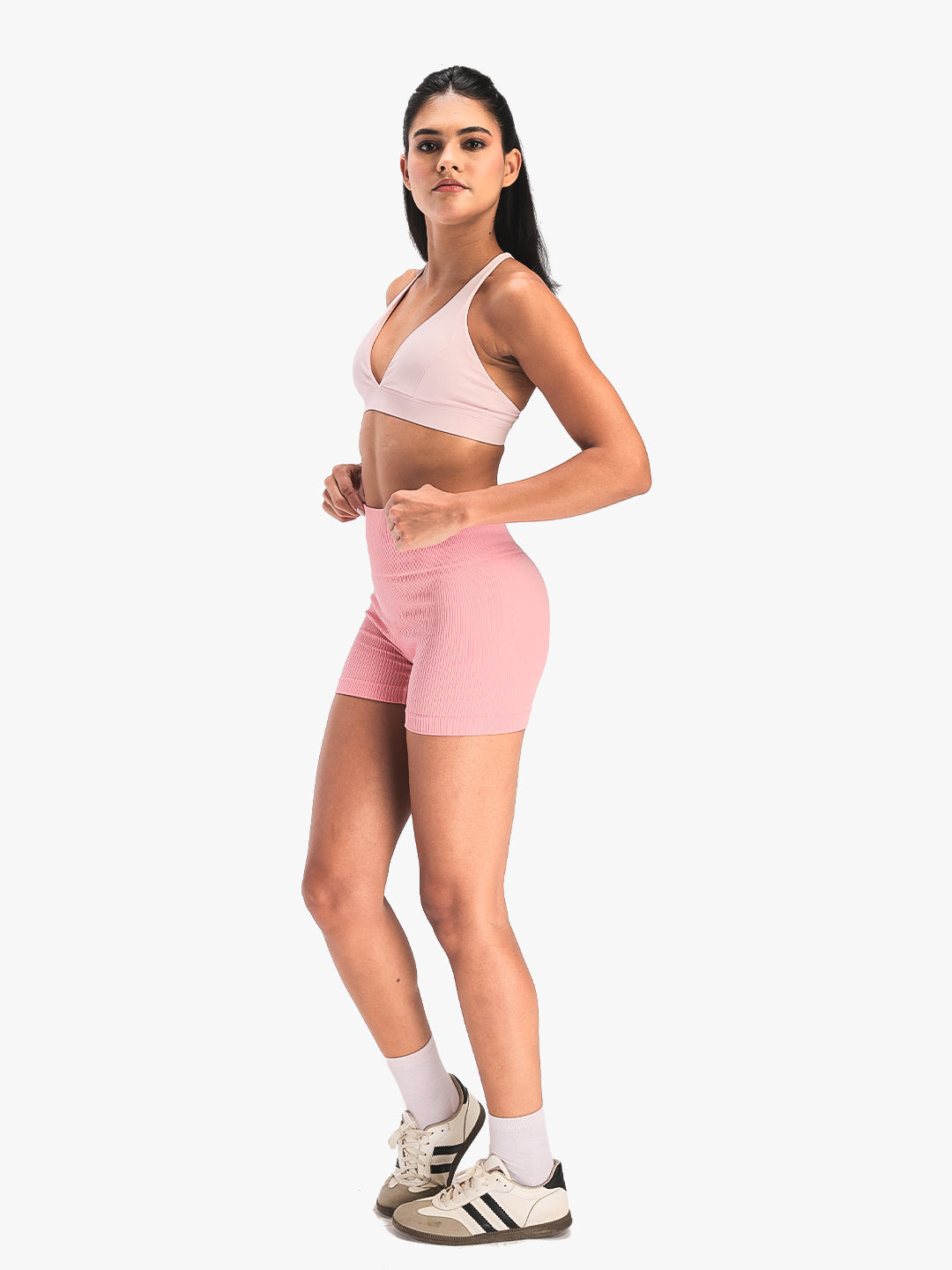 Women's Seamless Ribbed High-Waist Biker Shorts Pink