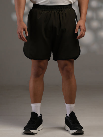 Men Double Layered Sports Running Shorts Olive Black