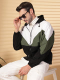 Men Colourblocked Hooded Windcheater Oversized Sports Jacket