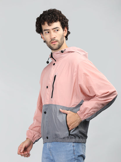 Men Colourblocked Hooded Windcheater Oversized Sports Jacket