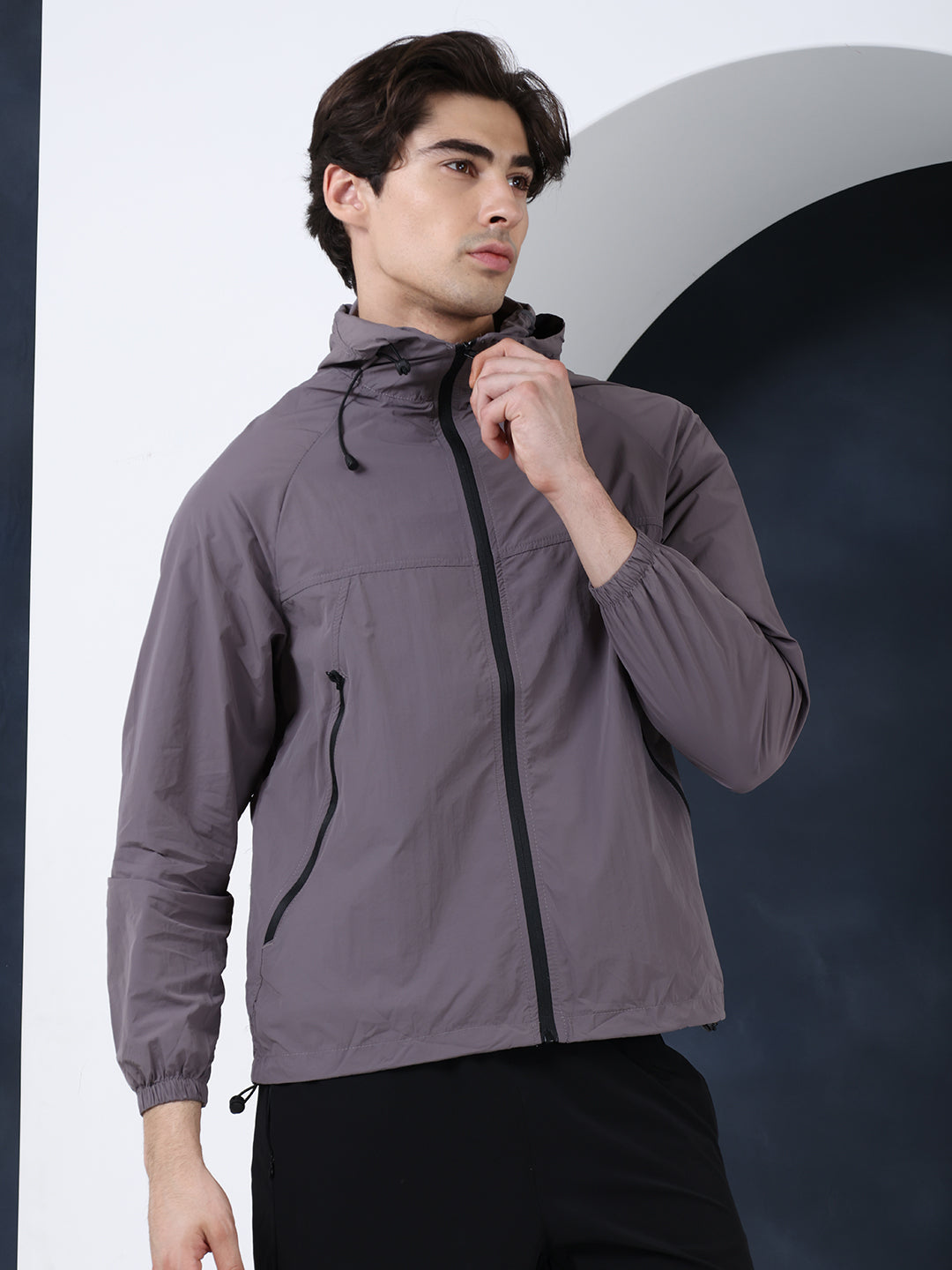 Men’s Grey Lightweight Hooded Windcheater Jacket