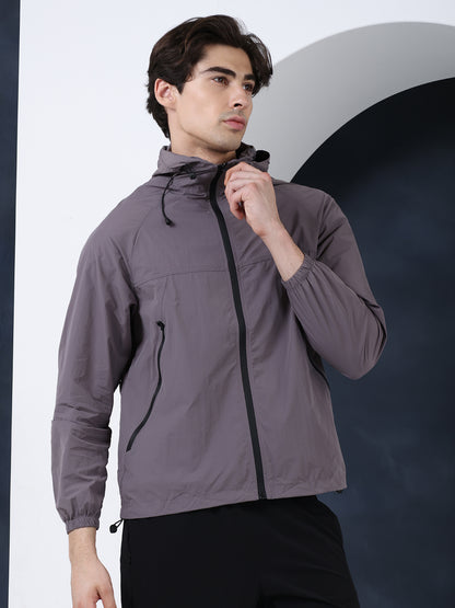 Men’s Grey Lightweight Hooded Windcheater Jacket