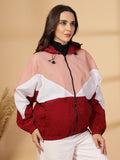 Women Colourblocked Hooded Windcheater Oversized Sports Jacket