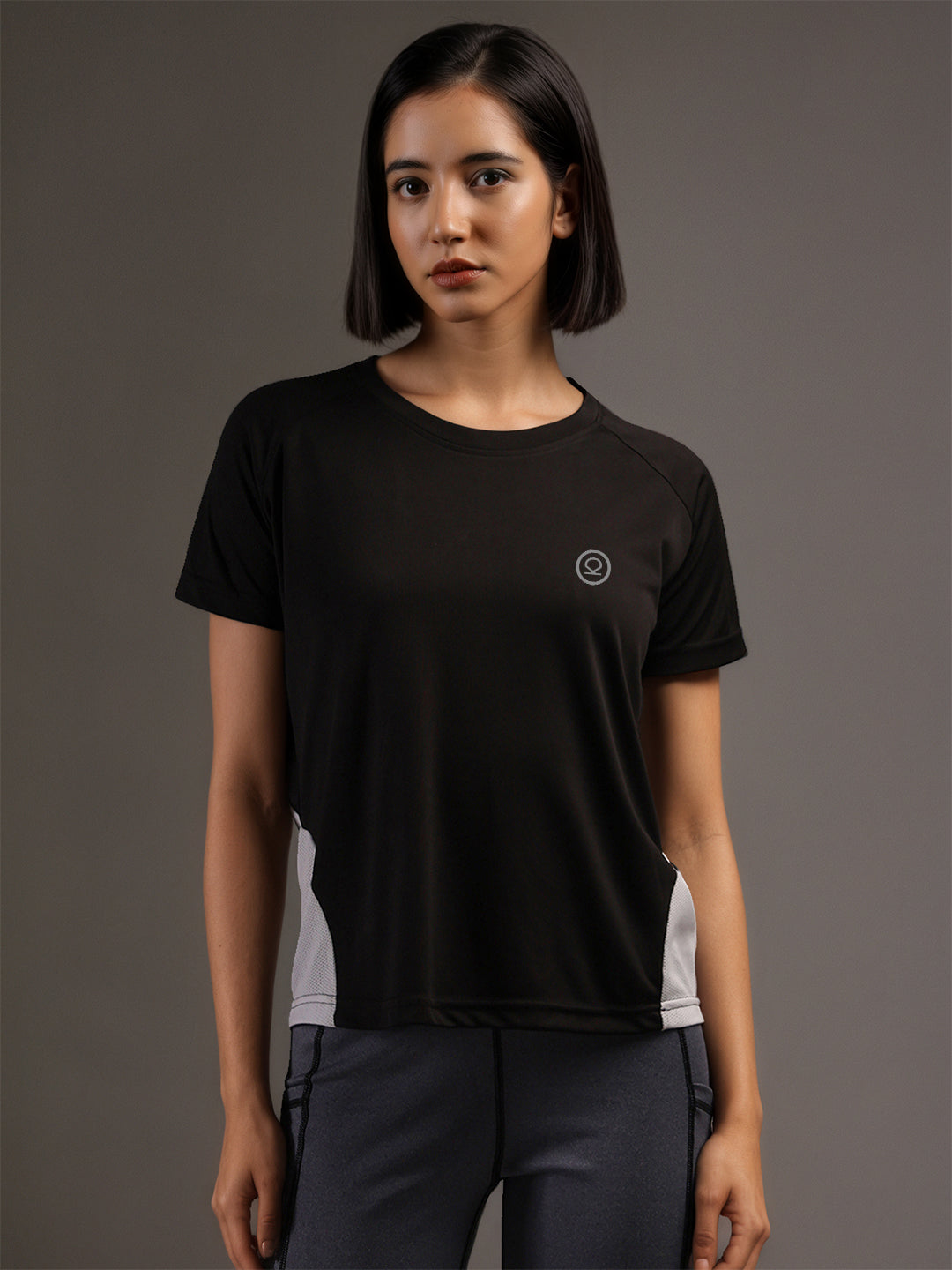 Women's Half Sleeves Dry Fit Gym T-shirt Black White
