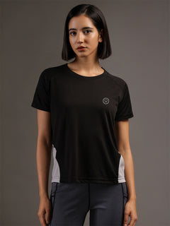 Women's Half Sleeves Dry Fit Gym T-shirt Black White