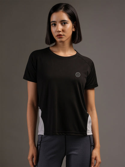 Women's Half Sleeves Dry Fit Gym T-shirt Black White