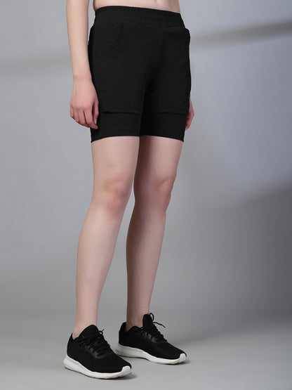 Women's Double Layered Dry Fit Sports Running Shorts Black